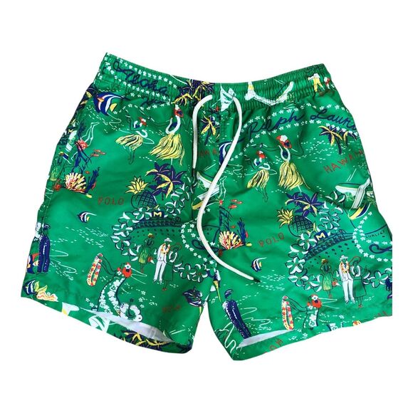 Polo‎ Ralph Lauren Classic Green Hawaiian Summer Mens Swim Trunks Sz L - Picture 1 of 16